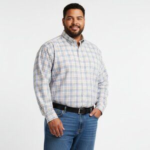 Roundtree & Yorke White Multi Color Plaid Long Sleeve Button Up Shirt 2XT